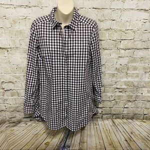 Tyler Boe Brown White Plaid Button Up Tunic Top
